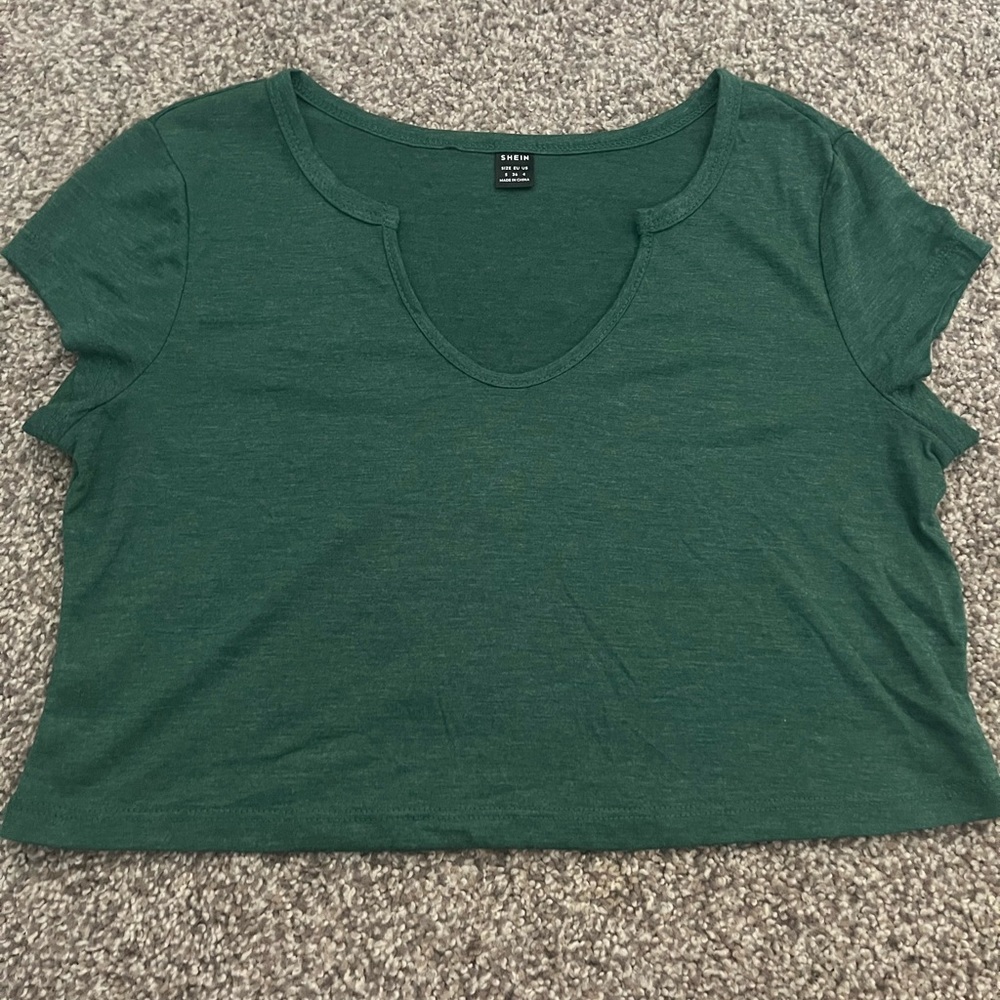 Green Notched Crop Tee